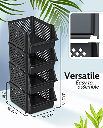 Skywin Stackable Storage Bins Open Front for Pantry Storage, 4 Pack - Black - color: Black, size: 4 Pack
