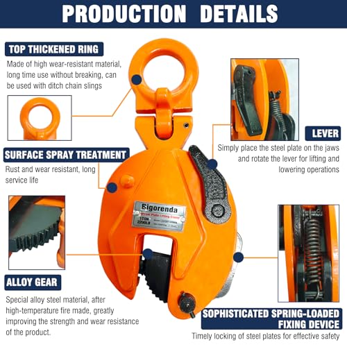 Vertical Plate Clamp 1760Lbs, 0.8 Ton Load Capacity Vertical Lifting Clamps, Heavy Duty Flexible Ring Sheet Metal Steel Clamps, Jaw Opening up to 0.6 inch Welding clamps, for Lifting and Transporting