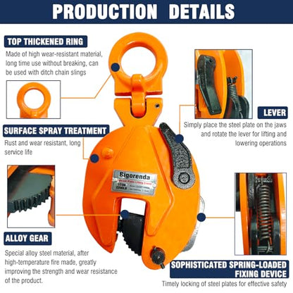 Vertical Plate Clamp 1760Lbs, 0.8 Ton Load Capacity Vertical Lifting Clamps, Heavy Duty Flexible Ring Sheet Metal Steel Clamps, Jaw Opening up to 0.6 inch Welding clamps, for Lifting and Transporting