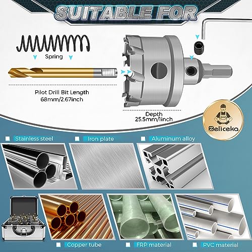 TCT Carbide Hole Saw Kit for Hard Metal, 12 pcs Heavy Duty Carbide Tungsten Carbide Tipped Hole Saw Set, with 1 Aluminum Box 2 Extra Pilot Drill Bits and 2 Hex Key - color: 10PCS(3/4"-2")