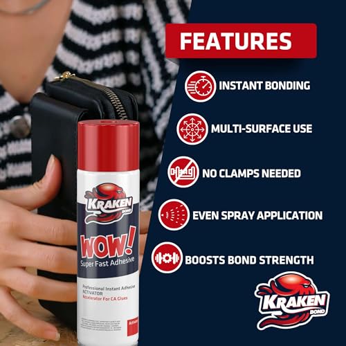 KRAKEN BOND Wow! Spray Adhesive Activator(1X13.5 Oz.) - Cyanoacrylate Super Glue Accelerator Spray for Plastic, Metal, Wood & PVC, CA Glue Activator | 1 Pack - size: 1 Pack, style: 13.50 fl. oz.