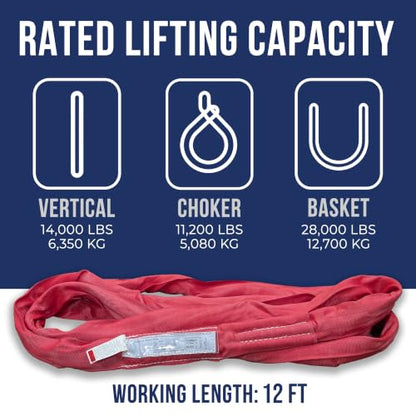 Ben-Mor Heavy-Duty Round Lifting Sling,12 ft 14,000 lb - color: Red - 14,000 lb Vertical WLL, size: 12 feet