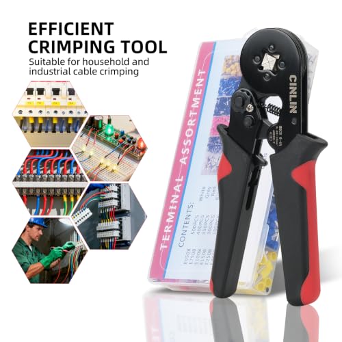Ferrule Crimping Tool Kit,Wire Ferrule Kit Crimper Connectors,4 corners Self-adjustable AWG23-7 gauge1800PCS Ferrules Terminal,Crimpers Tools Pin Terminals Ratchet Pliers for Audio,Car,DIY