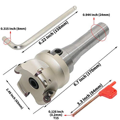 2.5 Inch Face Milling Cutter Holder EMR 5R 63MM CNC end Milling Cutter + R8-FMB22 Shank Face Shell Mill Arbor + 4pcs RPMW1003 Carbide Inserts + 8mm Hexagon Wrench + T15 Wrench CNC Machine Tools