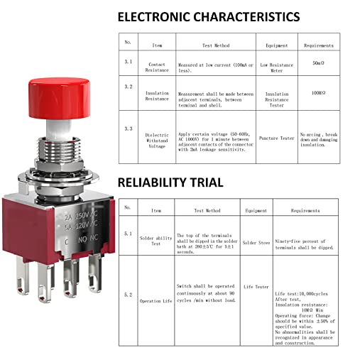 AC 2A/250V 5A/120V 6 Pin Momentary Push Button Switch NO NC with Red Cap 3Pcs - size: 6P