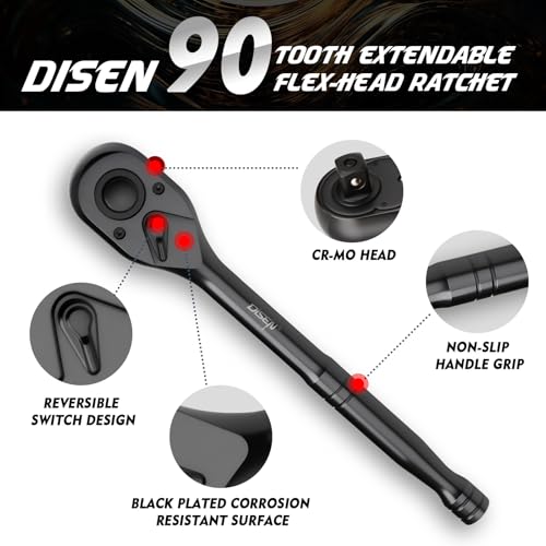 DISEN 3PCS Black Ratchet Wrench Set (1/2", 3/8", 1/4" Drive) - 90-Tooth Drive Ratchet Socket Wrench, Black Oxide Finish with Reversible Quick Release & EVA Tray - Industrial Ratchet Wrench Kit - size: 3 pieces Standard Ratchet Set - Standard Handle