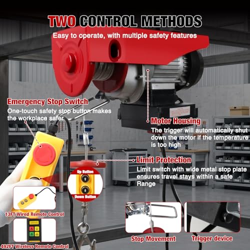 Nilight 1320LBS Electric Hoist 110V Electric Winch with Wireless & Wired Remote Control, Single/Double Slings 39FT Lifting Height Lift Hoist Material Handling Tool for Warehouses Factories Garage - size: 1320LBS Wireless & Wired Remote