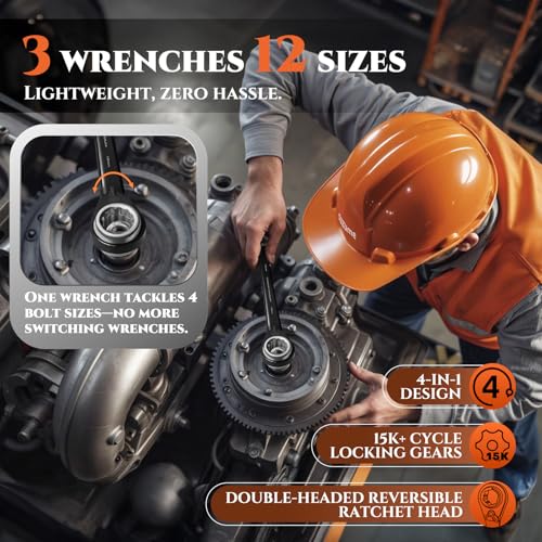 SUZUME 4 in 1 Reversible Double Box End Ratcheting Wrench set 3PCS SAE - size: SAE