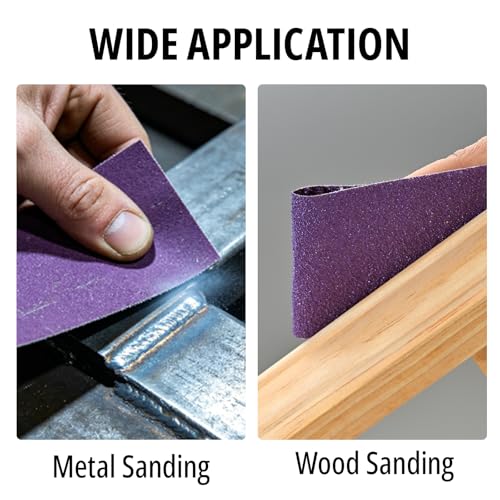 1/4 Sheet Sandpaper Assortment for Palm Sander – 50Pcs Wet/Dry Sand Paper 60/80/120/150/220 Grit, Sandpaper for Wood, Metal, Drywall, Automotive Polishing (4.5" x 5.5") Purple
