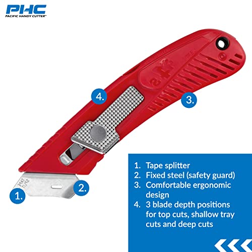 Pacific Handy Cutter S4L Safety Cutter, Retractable Utility Knife with an Ergonomical Design, Bladeless Tape Splitter, Steel Guard for Safety and Damage Protection, Warehouse and In-Store Cutting - style: S4L Safety Cutter