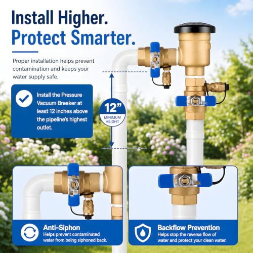 3/4 Inch Backflow Preventer, Brass Pressure Vacuum Breaker Assembly, 400 PSI Sprinkler Backflow Valve for Lawn Irrigation, Garden Water Lines and Outdoor Anti-Siphon Protection - size: 3/4 Inch