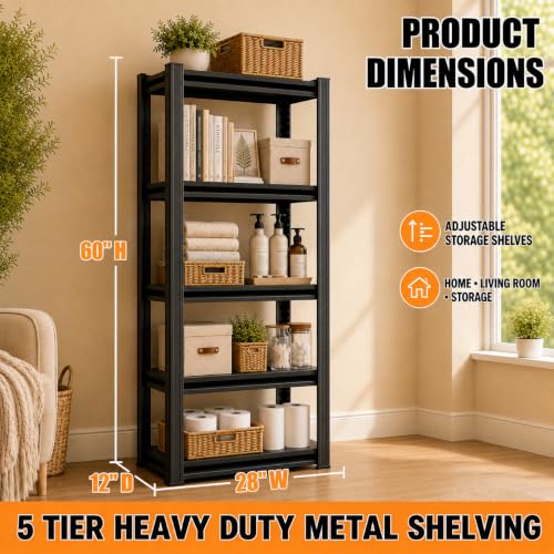 Heavy Duty 5 Tier Metal Garage Shelving, 62" H×27.6" W×12" D - size: 63"H × 31.5"W × 16"D