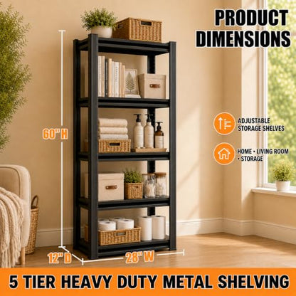 Heavy Duty 5 Tier Metal Garage Shelving, 62" H×27.6" W×12" D - size: 63"H × 31.5"W × 16"D