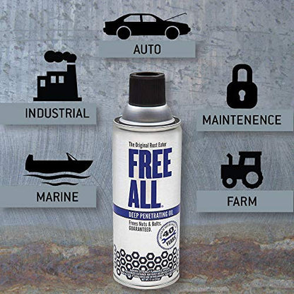 Free All Rust Eater Deep Penetrating Oil, 6 oz Aerosol – Loosens Rusted Bolts, Nuts, Pipe Connections & Locks – Industrial-Grade Rust Remover, Silicone-Free Formula, Safe for Paint & Plastic Surfaces - style: 6 Ounces