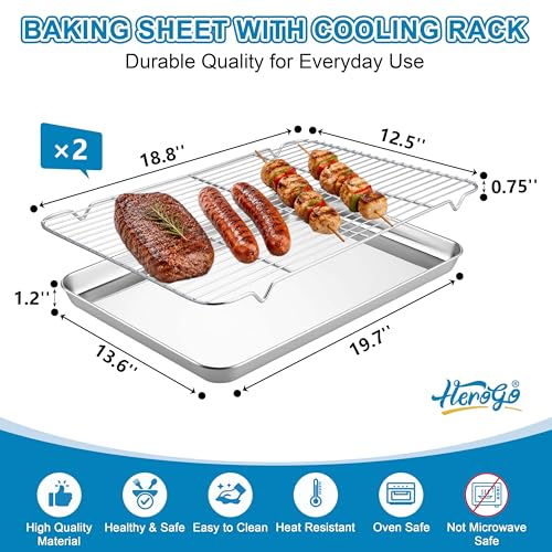Herogo Stainless Steel Baking Sheet & Wire Rack Set, 20 x 14 x 1 Inch - size: 19.7 x 13.6 x 1.2 inch