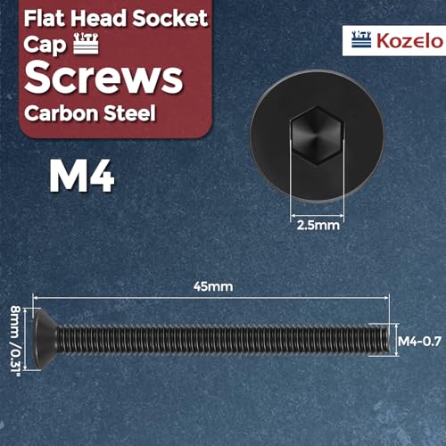 50Pcs[M4-0.7x45] Flat Head Socket Cap Screw Countersunk Bolt - size: M4-0.7x45mm