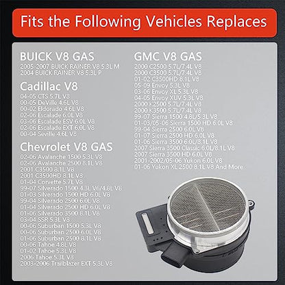 Maf Mass air Flow Sensor Meter Compatible with Buick Rainer 2004-2007; Chevrolet Silverado 1500 2500 3500 1999-2007; GMC Yukon 2000-2006 and More Replace OE AF10043 25318411 213-4160
