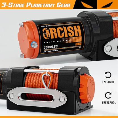 ORCISH 3500 LB 12V Electric Winch, ATV/UTV Winch Kit with Synthetic Rope - size: 3500 lb