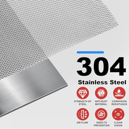304 Stainless Steel Mesh, 24in x 10ft, 20 Mesh, Sturdy Metal Screen Roll for Window, Door, Air Vents, Filter, Cage, Garden, Patio, Pet (Sliver, 24inch x 10feet) - color: Sliver, size: 24inch x 10feet