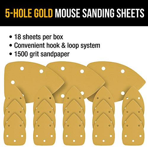 Dura-Gold Mouse Detail Sander Sandpaper Sanding Sheets, 5 Hole, 1500 Grit - size: 1500-Grit