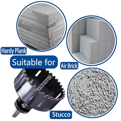 3 inch Carbide Grit Hole Saw Cutter for Hardy Plank Air Brick Stucco Drywall Fiber Cement siding Backer Board Plasterboard - color: 3"(76mm)