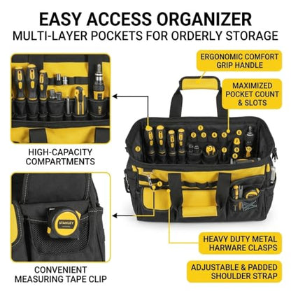 Tool Bag Heavy Duty Organizer for Men, 17 inch - color: Yellow