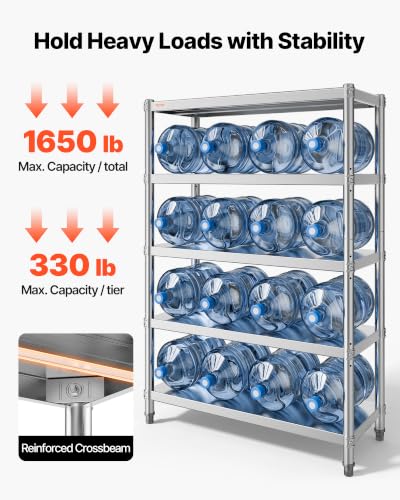 VEVOR Stainless Steel Shelving 48x18.5 Inch 5 Tier Adjustable Shelf Storage Unit Stainless Steel Heavy Duty Shelving for Kitchen Commercial Office Garage Storage 330lb Per Shelf - size: 5Tier 48x18.5x72", style: 5Tier 48x18.5x72"