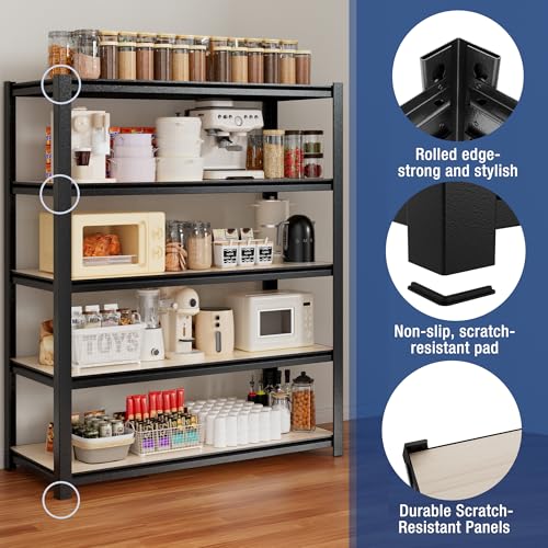 WORKPRO 5-Tier Black Shelving with Board, 48”W x 24”D x 72”H, 3000LBS Load - color: Black, size: 48"W x 24"D x 72"H