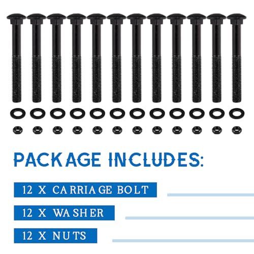 Zonon 12 Sets Carriage Bolt, Black, 1/2 x 4 Inch - color: Black, size: 1/2 x 4 Inch