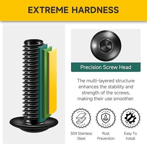 Mywish M8 x 40mm 20Pcs Flange Button Head Hex Socket Cap Screws Bolts, 304 Stainless Steel Furniture M8 x 1.25 Bolts Full Thread, Black Oxide & Hex Spanner - color: Black-M8, size: 40mm