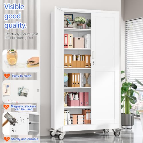 GAIOUS 79” Tall Metal Garage Storage Cabinet with Lock, Steel Tool Cabinet - color: White, size: 19.68"D x 39.37"W x 78.74"H