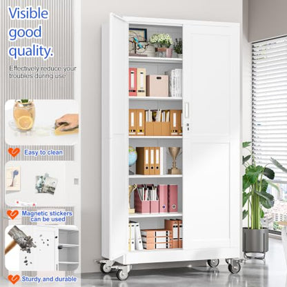 GAIOUS 79” Tall Metal Garage Storage Cabinet with Lock, Steel Tool Cabinet - color: White, size: 19.68"D x 39.37"W x 78.74"H