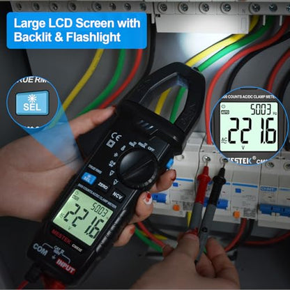 MESTEK Digital Clamp Meter Multimeter, TRMS 6000 Counts 600A Current Amp Volt Meter, Auto-Ranging Voltage Tester Measures AC DC Current Voltage Resistance Capacitance Temperature Diodes Continuity NCV
