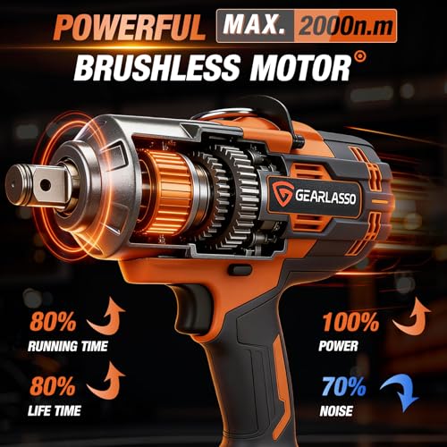 3/4 Cordless Impact Wrench 1475Ft-lbs (2000N.m) High Torque Impact Gun - size: 2000N.m