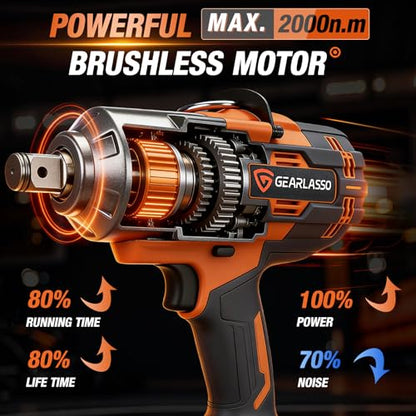 3/4 Cordless Impact Wrench 1475Ft-lbs (2000N.m) High Torque Impact Gun - size: 2000N.m