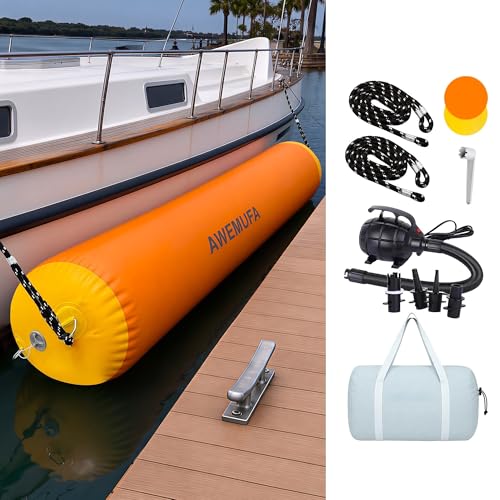 AWEMUFA Inflatable Boat Bumper for Docking, 6FT/10FT Inflatable Boat Fender with 110-120v Electric Air Pump, Large Dock Bumper Heavy Duty Pontoon Bumper for Bass Boat, Fishing Boat, Jet Ski, Yacht