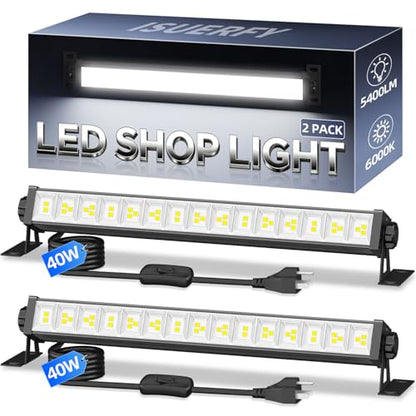 40W Shop Light for Garage, Plug in 5400LM with Switch+ 6.6FT Cord, 2 Pack - size: 2 Pack