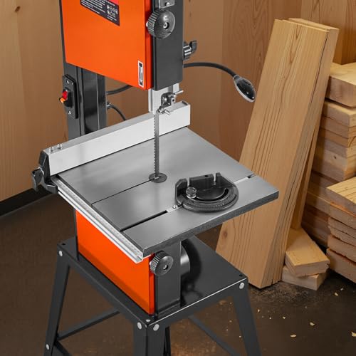 VEVOR Band Saw with Stand, 10-Inch, Two-Speed Benchtop Bandsaw, 373W 1/2 HP, 6 in Max Cutting Height, 13.2 x 13.4 in Cast Iron Table, with 360° Work Light, Miter Gauge, Fence, Band Saw for Woodworking