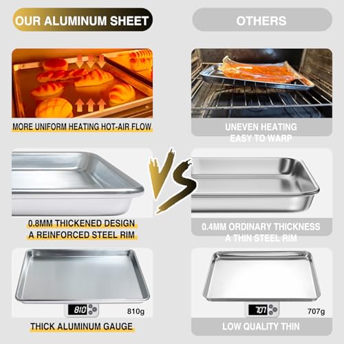 Commercial Quality Baking Sheet Pan Set, Natural Aluminum Cookie Sheet, Umite Chef Warp Resistant Baker's Half Sheet Pan, Large Thick Cookie Tray Pans for Baking, Roasting(2 Pack, 18X13In) - size: 18x13in
