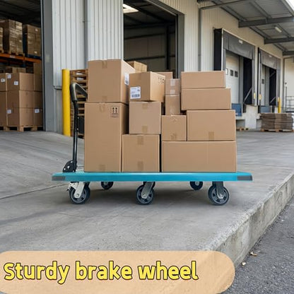 Heavy Duty Flatbed Cart with Swivel Wheels with Brakes,47.2" Lx27.5 W - color: Blue, size: Extra Large