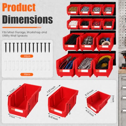 14pc Wall-Mounted Organizer V1 V2 V3 Master Combo Set Red - color: Red, size: V1-8Bins&V2-3Bins&V3-3Bins&4Rails