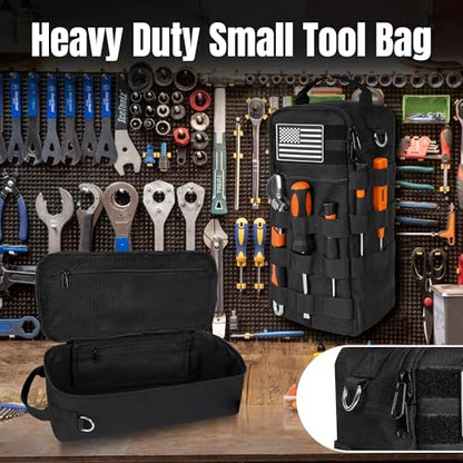 13 Inch Portable Small Tool Bag, Heavy Duty Tool Organizer Bag with Shoulder Strap and D-ring Clip, Tactical Tool Bag, Tool Pouch Bag for Electricians, Carpenters, HVAC Technicians (Black) - color: Black