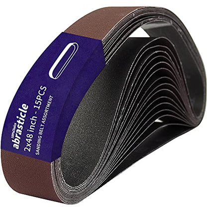 15 Pcs 2 x 48 Inch Assorted Aluminum Oxide Sanding Belt - 80/120/150/240/400 Grit - size: 2x48(15pcs)