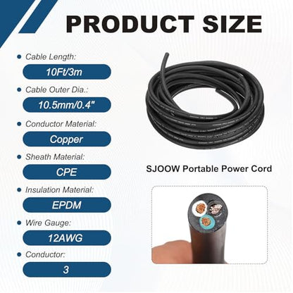 MECCANIXITY 12/3 SJOOW Electrical Wire Cable 10ft 12 AWG 3 Conductor UL - size: 12AWG*10ft, style: 3 Conductor
