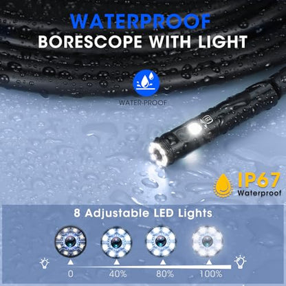 Triple Lens Borescope with 5" IPS Screen, 1920P HD Inspection Camera