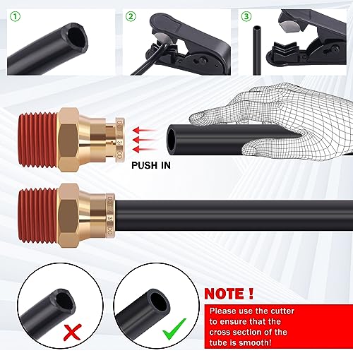 CheeMuii 43Pcs Brass DOT Air Line Fittings with 1/4" & 3/8" DOT Air Hoses - size: 2ROLL-45PCS