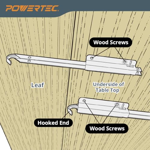 POWERTEC Drop Leaf Table Supports – Set of 2, Silver Metal Table Bracket Support, Strong & Stable Drop Leaf Support, Holds 50lbs Each - Premium Steel, Burr Free Profile & Zinc Coated Finish - 71426 - size: Metal Drop Leaf Table Supports, 2PK