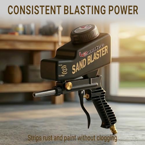 LE LEMATEC Portable Sand Blaster Gun Kit, Pneumatic Tool for Rust Removal - style: Steel Nozzle Black