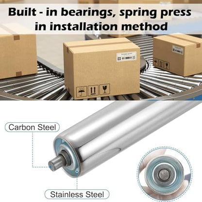 Conveyor Roller 2" Diameter 16" Length, Stainless Steel Gravity Transmission Replacement Part Galvanized End, Silver