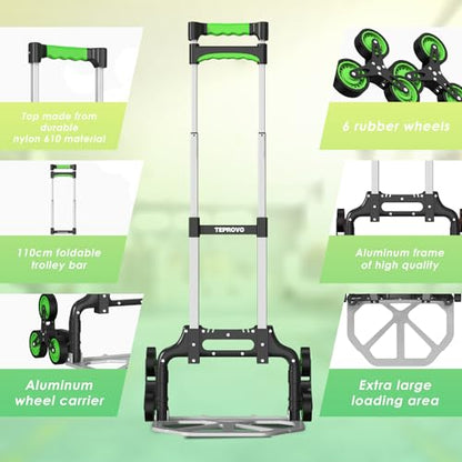 Teprovo Stair Climbing Hand Truck, Foldable Aluminum Lightweight Dolly Cart, 6-Wheel Stairs Climber Dolly 43.3” Handle, 176 lb Flat /110 lb Stair Load,Home & Warehouse No Assembly - color: Green